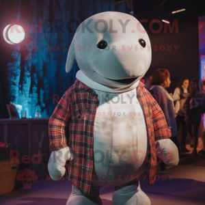 Silver Beluga Whale mascot costume character dressed with a Flannel Shirt and Keychains