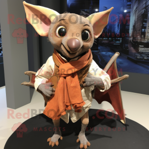 Rust Fruit Bat mascot costume character dressed with a Chinos and Scarf clips