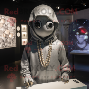 Silver Pepper mascot costume character dressed with a Hoodie and Necklaces