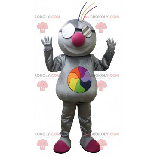 Mascota topo gris con un arco iris - Redbrokoly.com