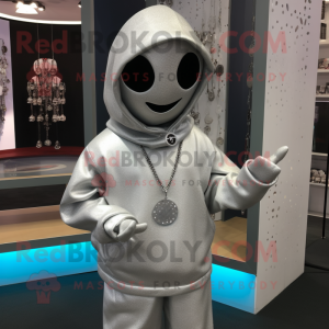 Silver Pepper mascot costume character dressed with a Hoodie and Necklaces