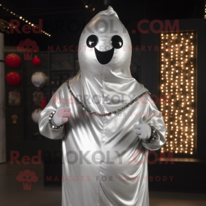 Silver Pepper mascot costume character dressed with a Hoodie and Necklaces