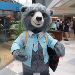 Sky Blue Sloth Bear mascot costume character dressed with a Blouse and Pocket squares