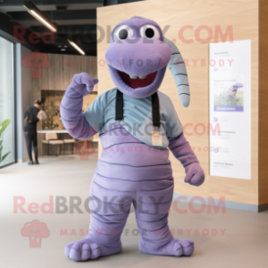 Lavender Titanoboa mascot costume character dressed with a Dungarees and Headbands