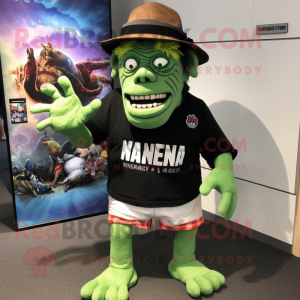 nan Frankenstein'S Monster mascot costume character dressed with a Board Shorts and Berets