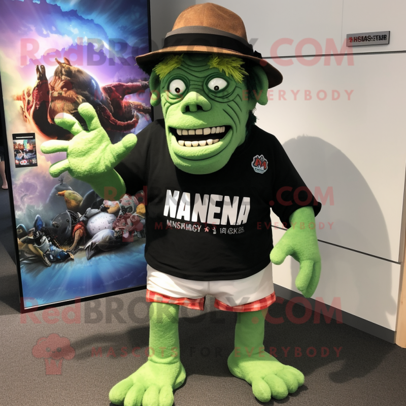 nan Frankenstein'S Monster mascot costume character dressed with a Board Shorts and Berets nan Frankenstein'S Monster mascot costume character dressed with a Board Shorts and Berets