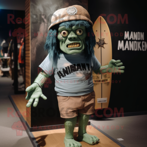 nan Frankenstein'S Monster mascot costume character dressed with a Board Shorts and Berets