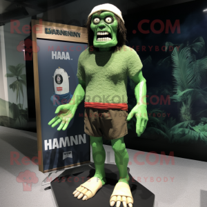 nan Frankenstein'S Monster mascot costume character dressed with a Board Shorts and Berets