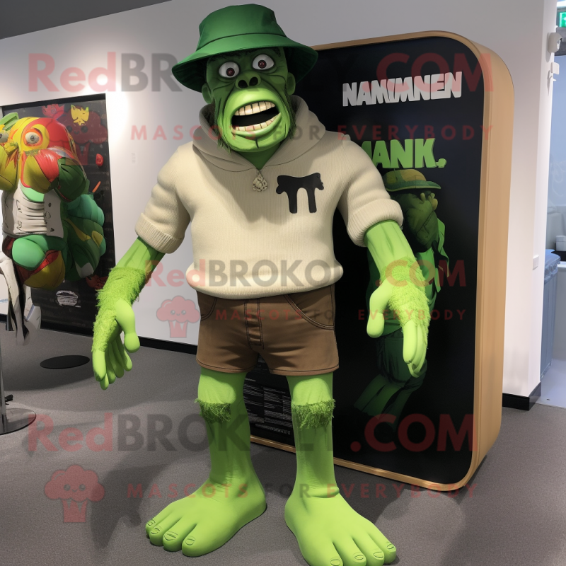 nan Frankenstein'S Monster mascot costume character dressed with a Board Shorts and Berets