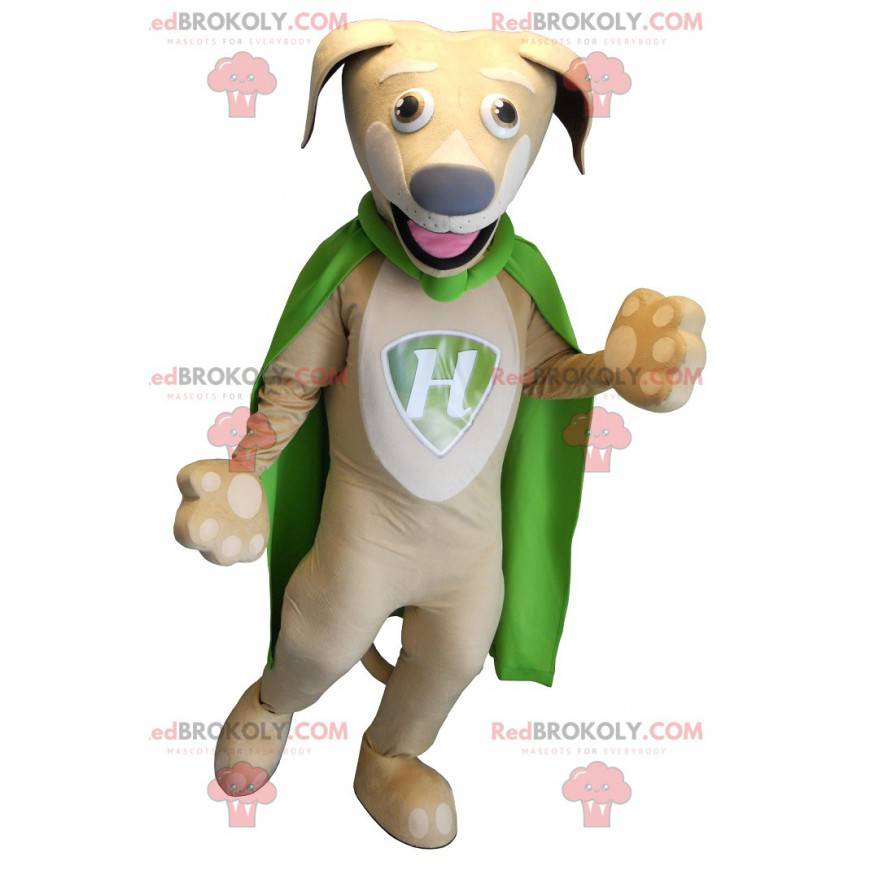 Béžový psí maskot se zeleným pláštěm - Redbrokoly.com