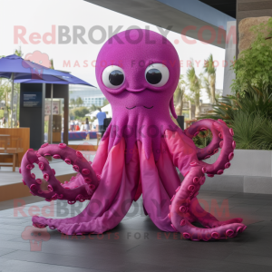 Magenta Octopus mascot costume character dressed with a Bikini and Scarves