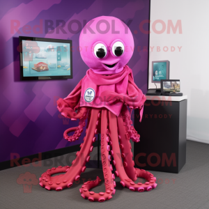 Magenta Octopus mascot costume character dressed with a Bikini and Scarves