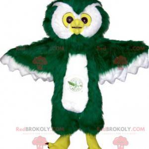 Mascotte de hibou vert et blanc géant et poilu - Redbrokoly.com