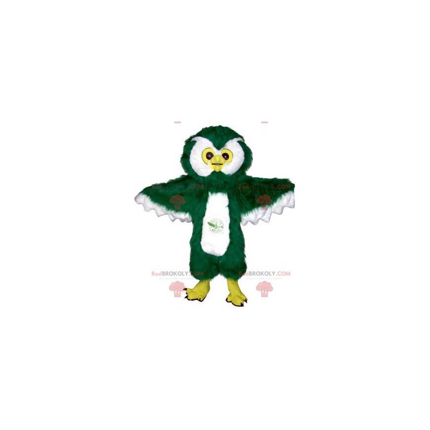 Mascote gigante e peludo coruja verde e branca - Redbrokoly.com