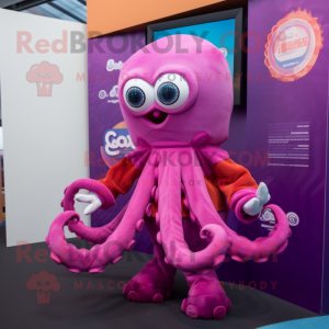 Magenta Octopus mascot costume character dressed with a Bikini and Scarves
