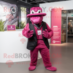 Magenta Titanoboa mascot costume character dressed with a Waistcoat and Hats