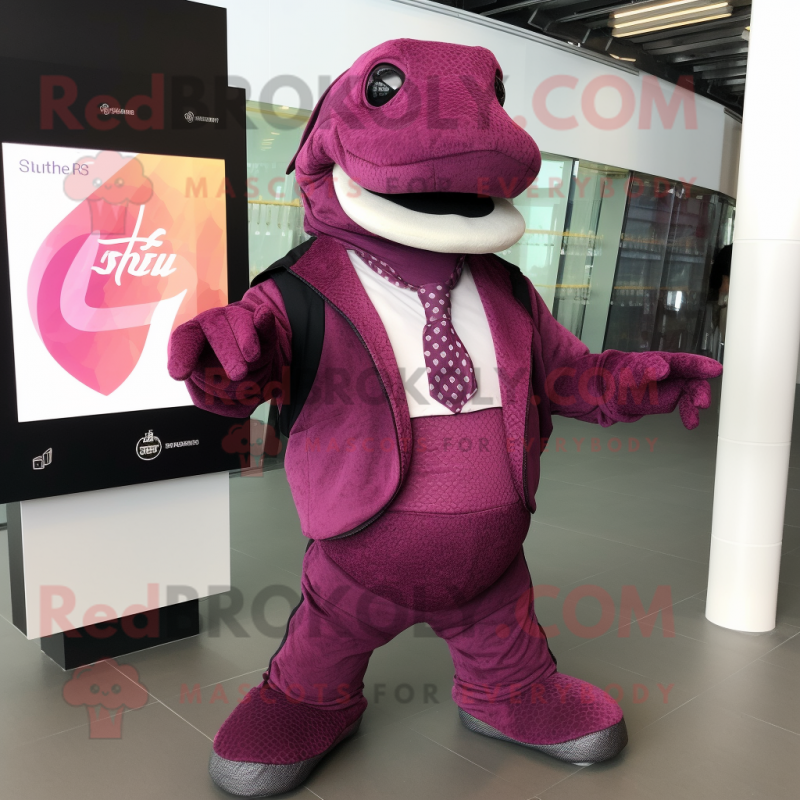 Magenta Titanoboa mascot costume character dressed with a Waistcoat and Hats