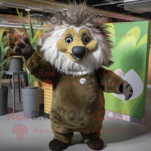 Olive Porcupine mascot costume character dressed with a Long Sleeve Tee and Gloves