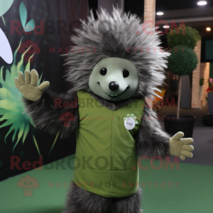 Olive Porcupine mascot costume character dressed with a Long Sleeve Tee and Gloves