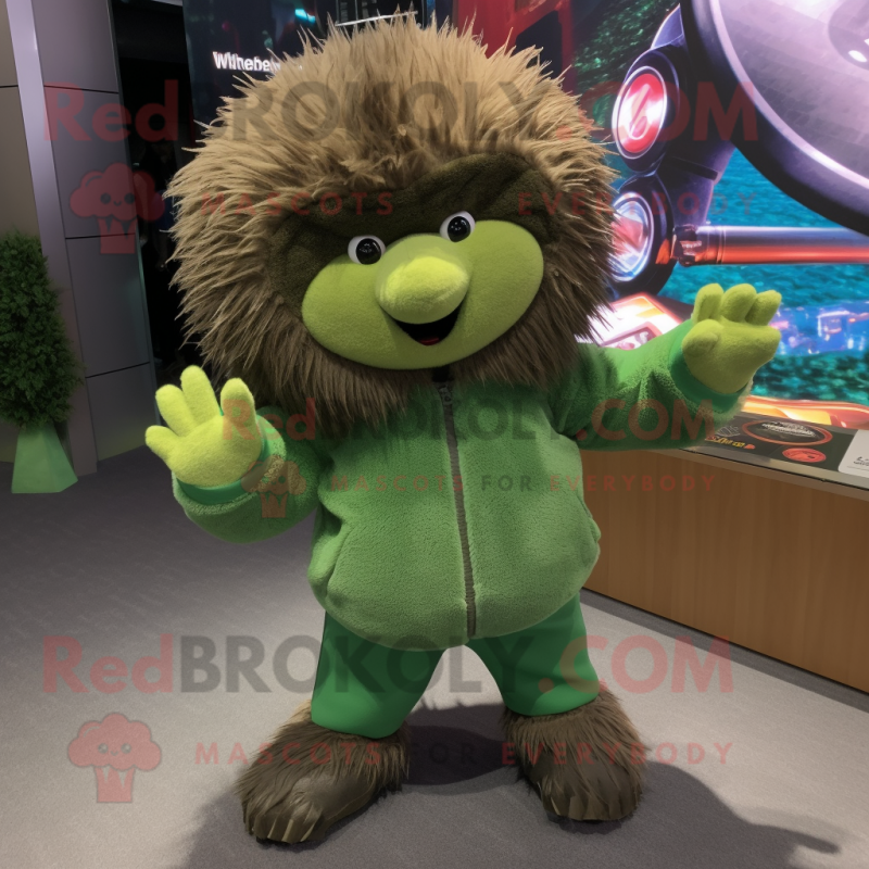 Olive Porcupine mascot costume character dressed with a Long Sleeve Tee and Gloves Olive Porcupine mascot costume character dressed with a Long Sleeve Tee and Gloves