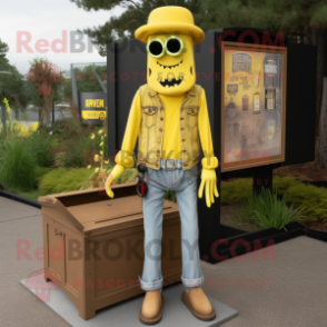 Yellow Graveyard mascot costume character dressed with a Bootcut Jeans and Coin purses