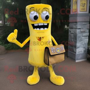 Yellow Graveyard mascot costume character dressed with a Bootcut Jeans and Coin purses