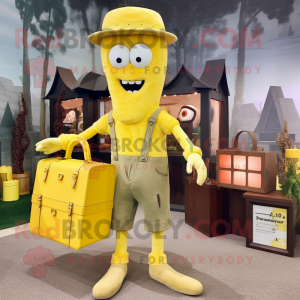 Yellow Graveyard mascot costume character dressed with a Bootcut Jeans and Coin purses