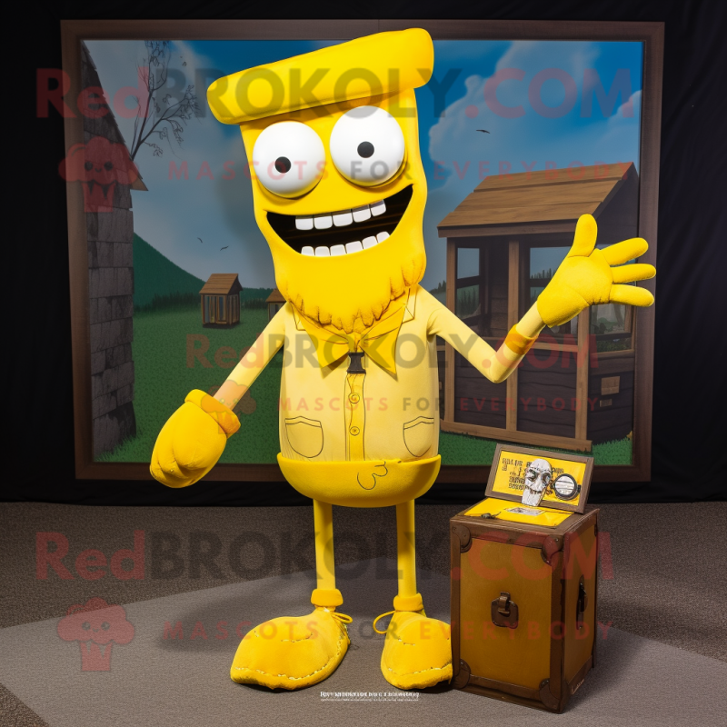 Yellow Graveyard mascot costume character dressed with a Bootcut Jeans and Coin purses