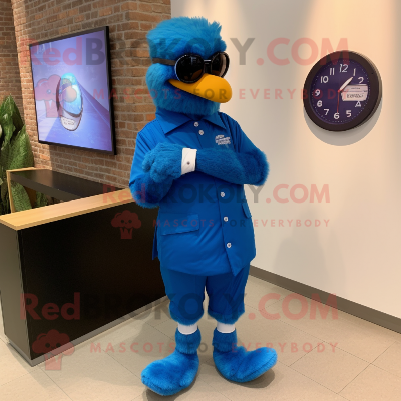 Blue Hens mascot costume character dressed with a Dress Pants and Smartwatches Blue Hens mascot costume character dressed with a Dress Pants and Smartwatches