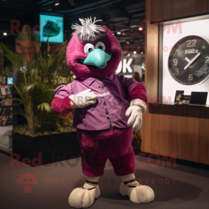 Magenta Kiwi mascot costume character dressed with a Poplin Shirt and Digital watches