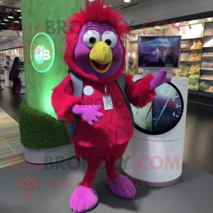 Magenta Kiwi mascot costume character dressed with a Poplin Shirt and Digital watches