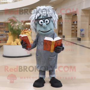 Gray Paella mascot costume character dressed with a Jeans and Reading glasses