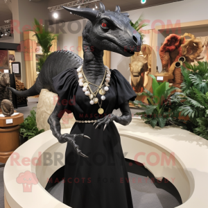 Black Parasaurolophus mascot costume character dressed with a Sheath Dress and Necklaces