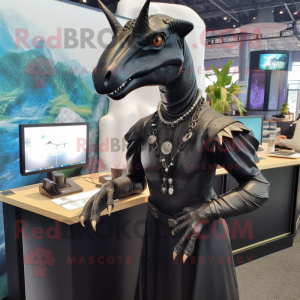 Black Parasaurolophus mascot costume character dressed with a Sheath Dress and Necklaces