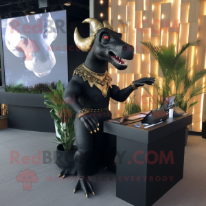 Black Parasaurolophus mascot costume character dressed with a Sheath Dress and Necklaces