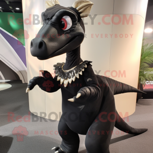 Black Parasaurolophus mascot costume character dressed with a Sheath Dress and Necklaces