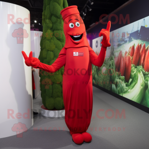 Red Asparagus mascot costume character dressed with a Pencil Skirt and Gloves