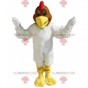 Mascotte de poulet blanc et marron doux et poilu -