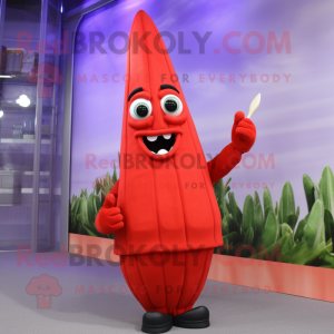 Red Asparagus mascot costume character dressed with a Pencil Skirt and Gloves