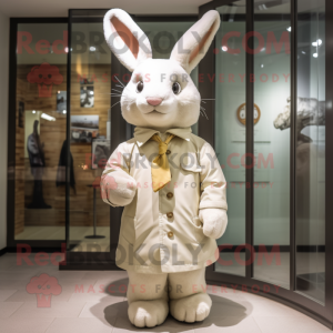 Cream Rabbit mascot costume character dressed with a Parka and Bow ties