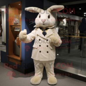 Cream Rabbit mascot costume character dressed with a Parka and Bow ties