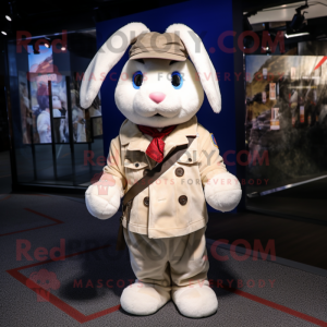 Cream Rabbit mascot costume character dressed with a Parka and Bow ties