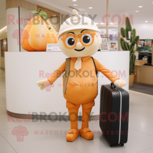 nan Apricot mascot costume character dressed with a Jeggings and Briefcases
