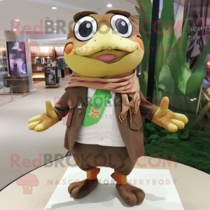 Brown Frog mascot costume character dressed with a Shorts and Scarf clips