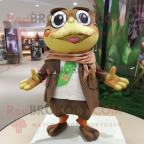 Brown Frog mascot costume character dressed with a Shorts and Scarf clips