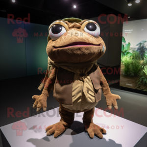 Brown Frog mascot costume character dressed with a Shorts and Scarf clips