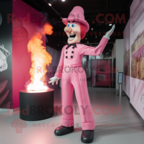 Pink Fire Eater mascot costume character dressed with a Romper and Berets