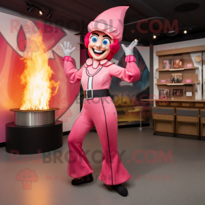 Pink Fire Eater mascot costume character dressed with a Romper and Berets