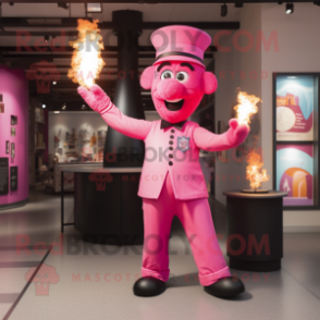 Pink Fire Eater mascot costume character dressed with a Romper and Berets