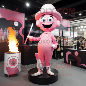Pink Fire Eater mascot costume character dressed with a Romper and Berets